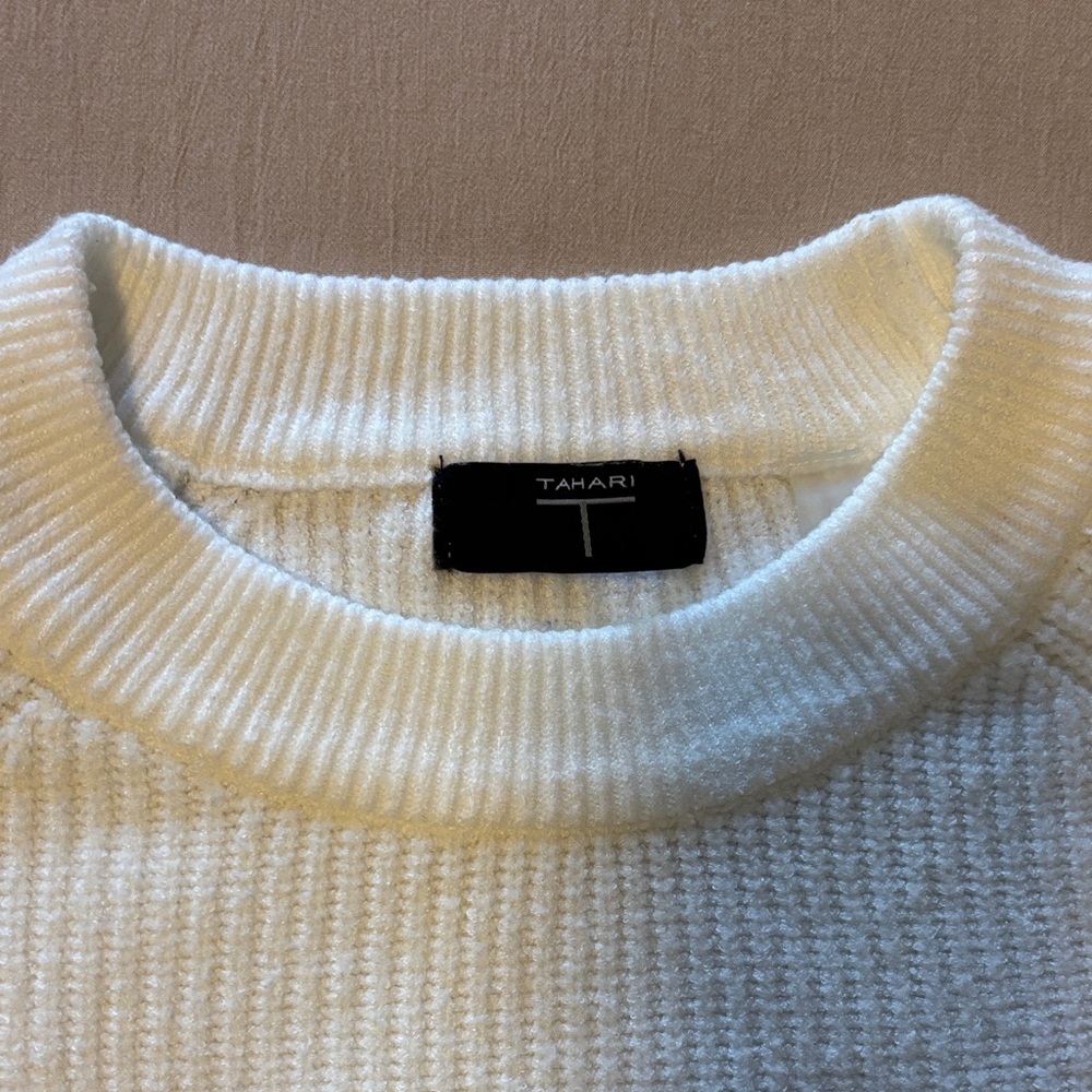 Tahari Women's Crisp White Crew Neck Sweater